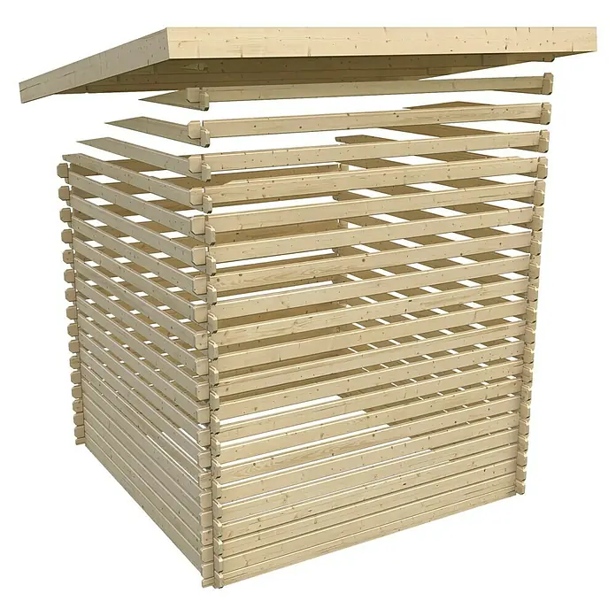 Karibu Blockbohlenhaus Bastrup 4 - 333 x 554 cm, Wandstärke: 28 mm, Pultdach, Ausführung: Mit Anbau