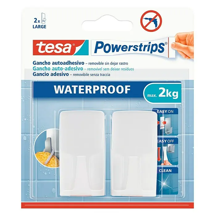Tesa Powerstrips Waterproof Colgador adhesivo - Plástico, Blanco
