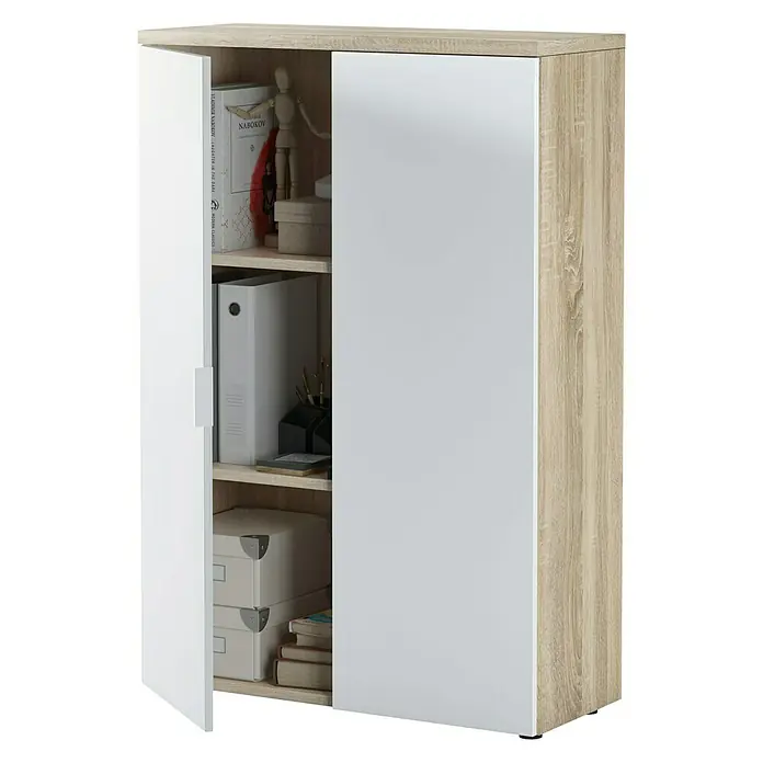 Armario archivador Office - L x An x Al: 32,5 x 80 x 119 cm, Melamina, Blanco