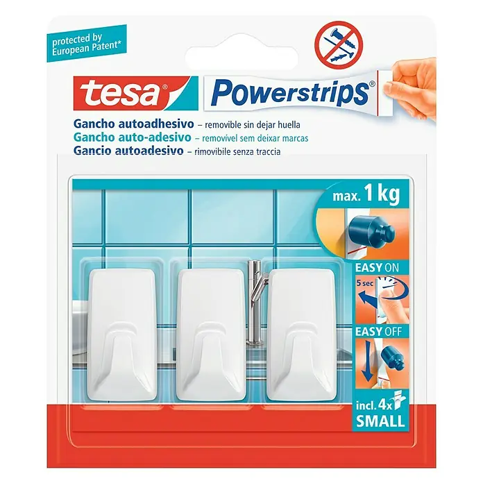 Tesa Powerstrips Colgador adhesivo S - Plástico, Blanco