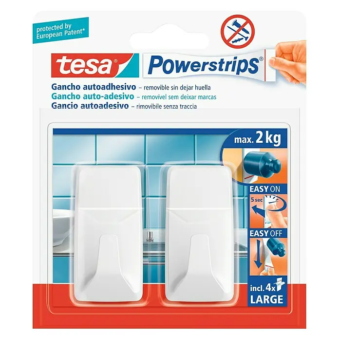 Tesa Powerstrips Colgador adhesivo L - Plástico, Blanco
