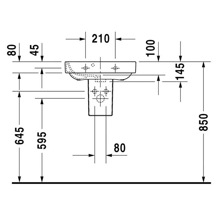 Duravit Happy D.2 Waschbecken - 50 x 36 cm, Ohne Spezialglasur, Hahnloch: Mitte, Mit Überlauf, Weiß