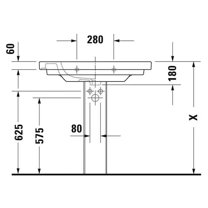 Duravit D-Code Waschtisch - 85 x 48 cm, Ohne Spezialglasur, Hahnloch: Mitte, Mit Überlauf, Weiß