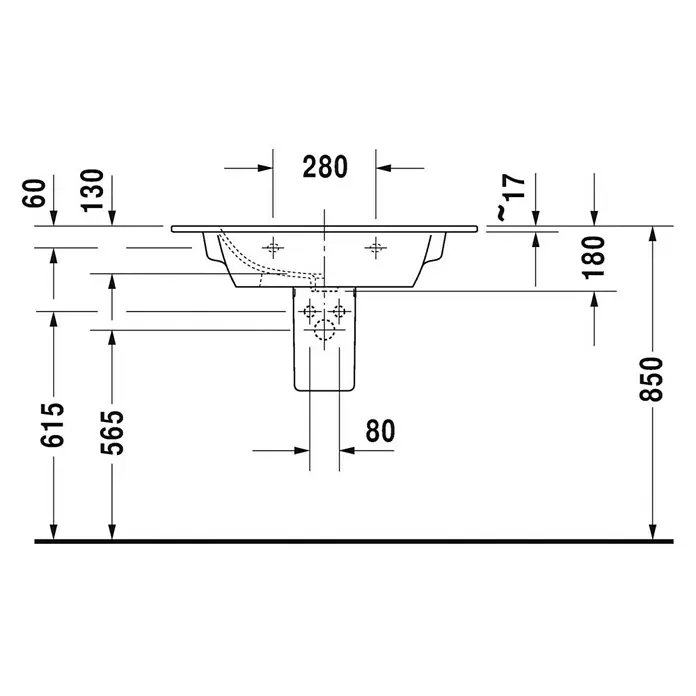 Duravit ME by Starck Waschtisch Typ 1 - 83 x 49 cm, Ohne Spezialglasur, Hahnloch: Mitte, Mit Überlauf, Weiß