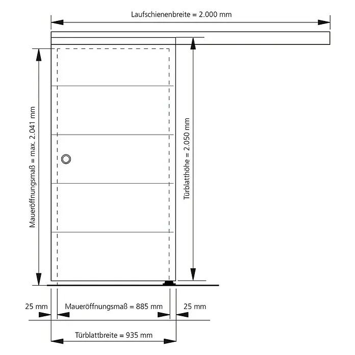 Kilsgaard Holzschiebetür 42/WL - 935 x 2.050 mm, Weiß, Mittellage: Wabe