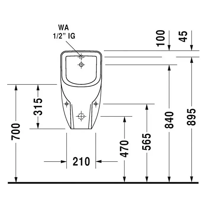Duravit D-Code Urinal - Unbeschichtet, Zulauf: Hinten, Absaugspülung, Farbe: Weiß, Ohne Zielobjekt