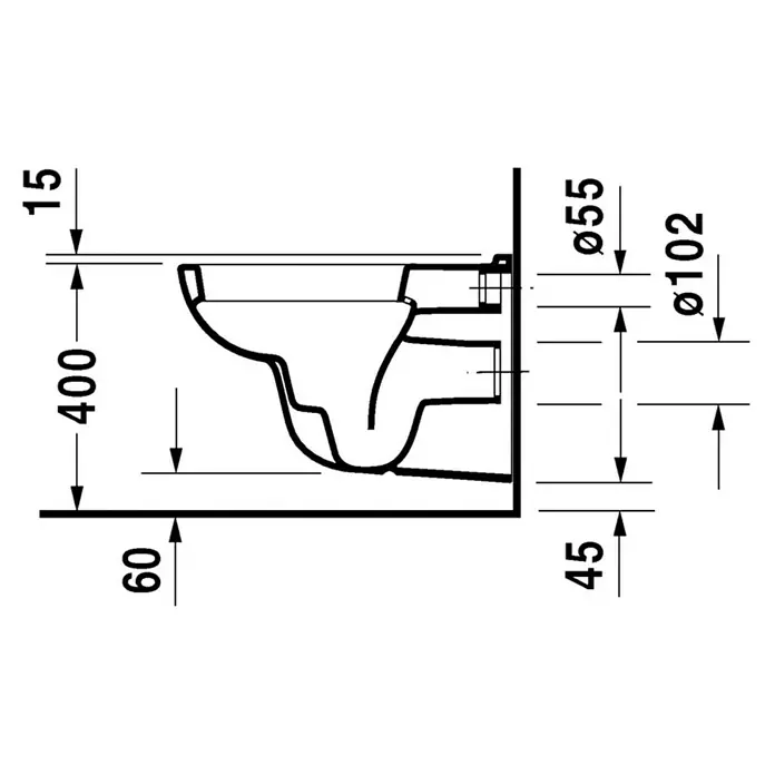Duravit D-Code Wand-WC - Mit Spülrand, Ohne Spezialglasur, Spülform: Tief, WC Abgang: Waagerecht, Weiß