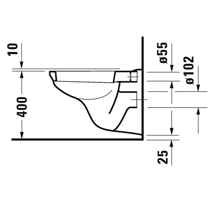 Duravit D-Code Wand-WC Basic - Mit Spülrand, Mit schmutzabweisender Glasur, Spülform: Tief, WC Abgang: Waagerecht, Weiß