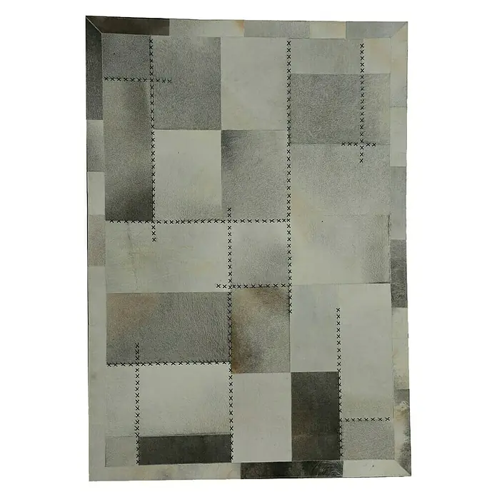Kayoom Echtlederteppich Mystic - Grau/Multi, 290 x 200 cm, 100 % Leder mit Fell - Ansicht von oben
