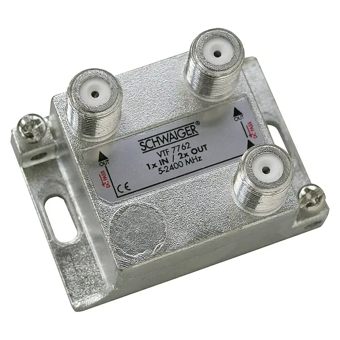 Schwaiger Razdjelnik - 2-struko, F utičnica, 5 - 2.400 MHz, 4 dB - Pogled sprijeda