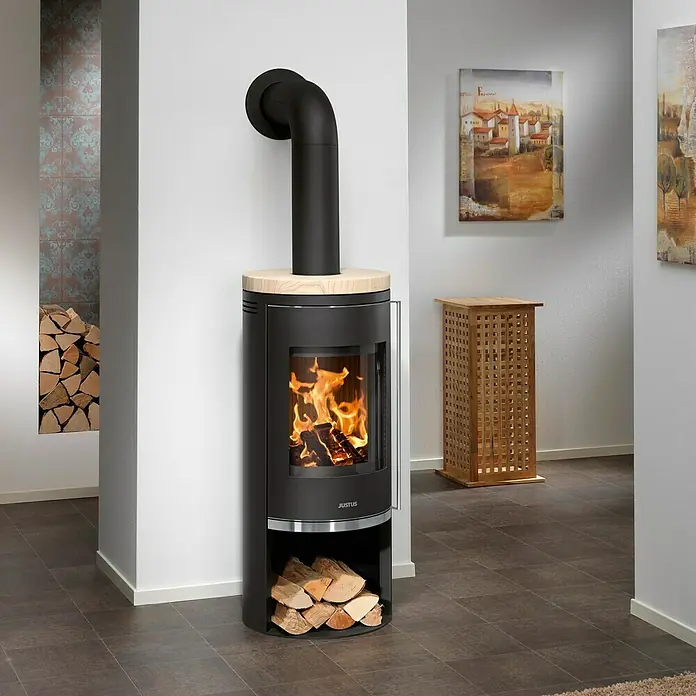 Justus Kaminofen Faro 2.0 - 6 kW, Raumheizvermögen: 124 m³, Material Abdeckung: Sandstein, Schwarz