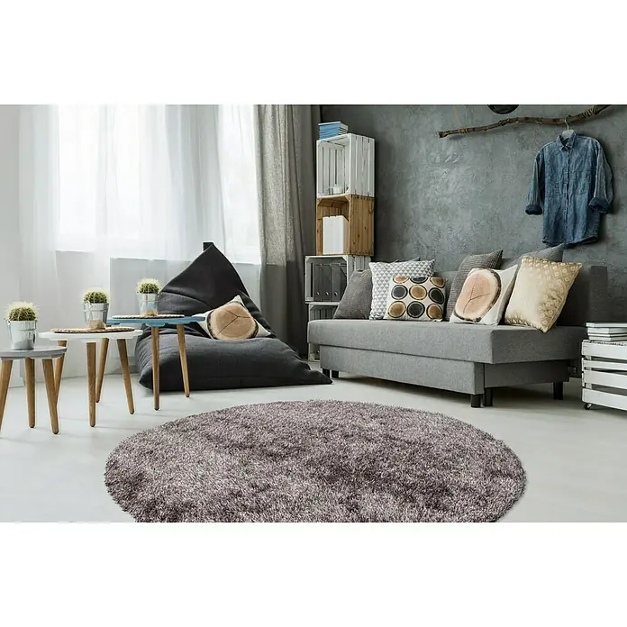 Kayoom Hochflorteppich Diamond - Champagner, Durchmesser: 120 cm, 100 % Polyester - Stimmungsaufnahme