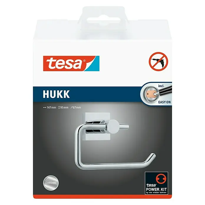 Tesa Hukk Toilettenpapierhalter - Ohne Deckel, Chrom, Glänzend
