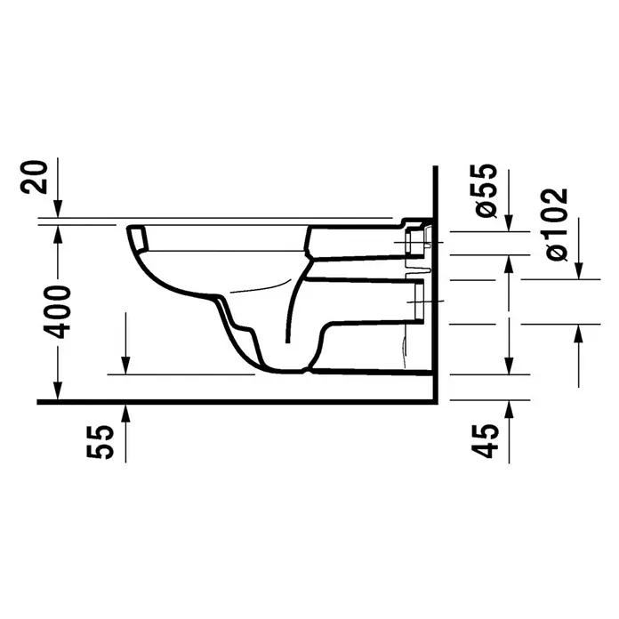 Duravit D-Code Wand-WC Vital - Mit Spülrand, Mit antibakterieller Glasur, Spülform: Tief, WC Abgang: Waagerecht, Weiß