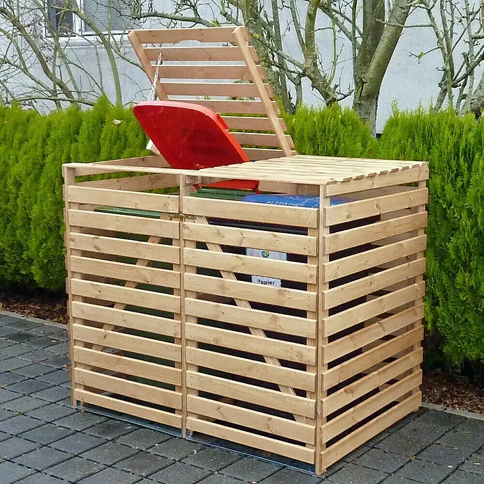 Promadino Mülltonnenbox Variov - 92 x 148 x 122 cm, Natur - Stimmungsaufnahme