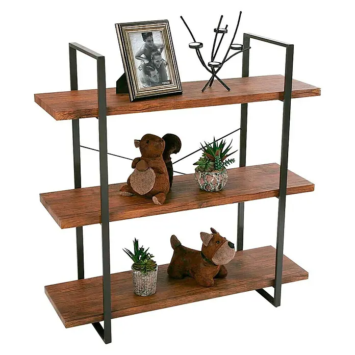 Estantería de madera de 3 baldas - An x Al: 100 x 104 cm, Madera, Marrón - Producto en uso