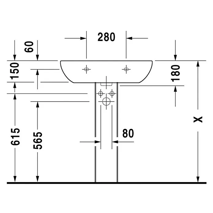 Duravit D-Code Waschtisch - 65 x 50 cm, Ohne Spezialglasur, Hahnloch: Mitte, Mit Überlauf, Weiß