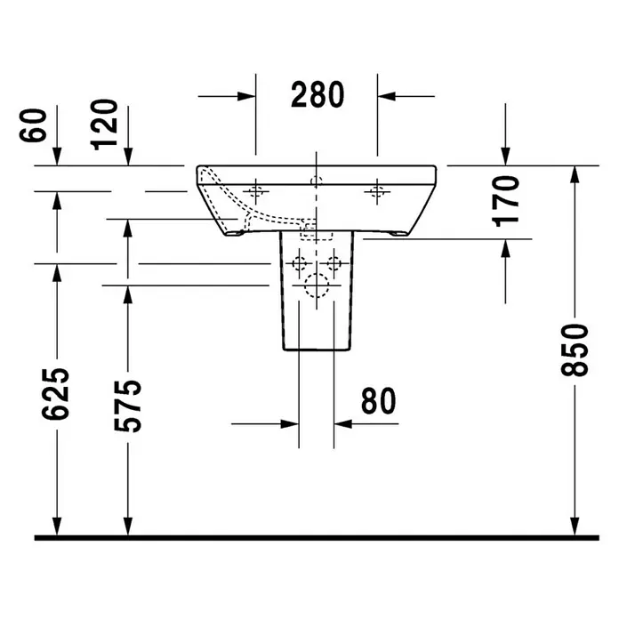 Duravit DuraStyle Waschtisch Typ 2 - 55 x 44 cm, Ohne Spezialglasur, Hahnloch: Mitte, Mit Überlauf, Weiß
