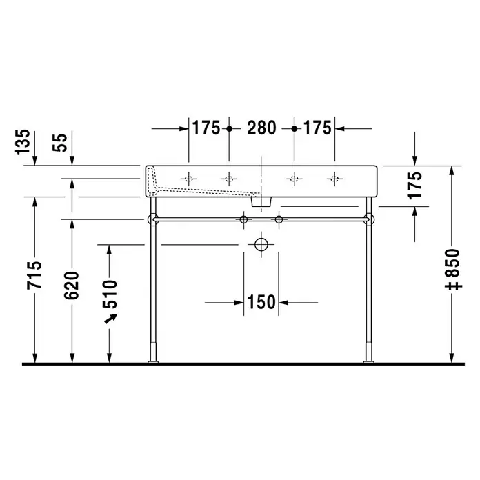 Duravit Vero Waschtisch - 100 x 47 cm, Mit schmutzabweisender Glasur, Hahnloch: Mitte, Mit Überlauf, Weiß, Geschliffen