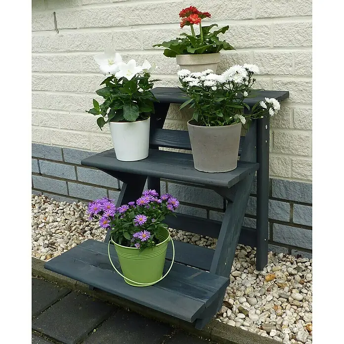 Promadino Blumentreppe - 60 x 50 x 56 cm, Kiefer, Anthrazit - Stimmungsaufnahme
