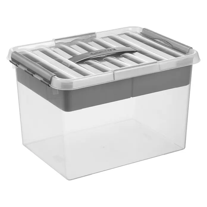 Sunware Aufbewahrungsbox Q-Line mit Einsatz - L x B x H: 40 x 30 x 26 cm, Kunststoff, Transparent - Linke Seitenansicht