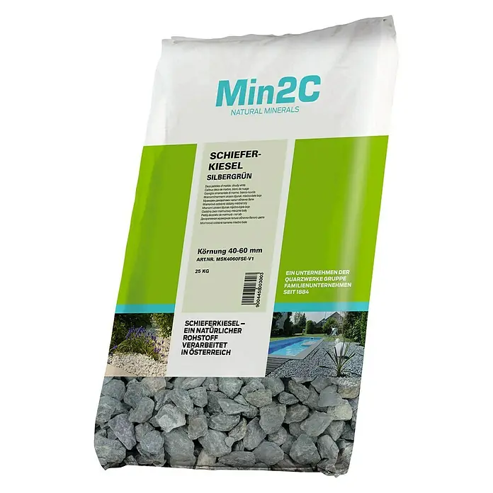 Min2C Schieferkiesel - Silbergrün, Körnung: 40 mm - 60 mm, 25 kg