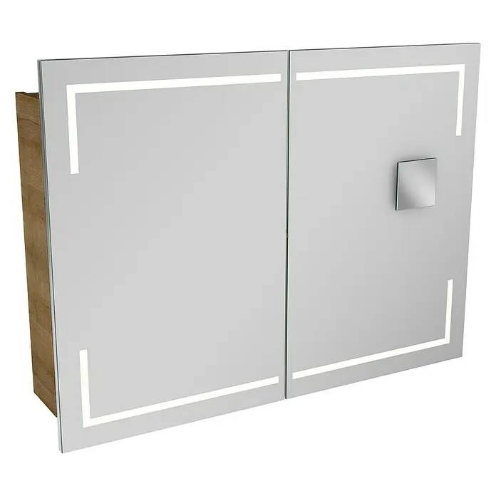 Camargue Stella LED-Spiegelschrank - B x H: 100 x 73,7 cm, Mit Beleuchtung, Mit eckigen Kanten, Spanplatte, Berg Eiche - Linke Seitenansicht