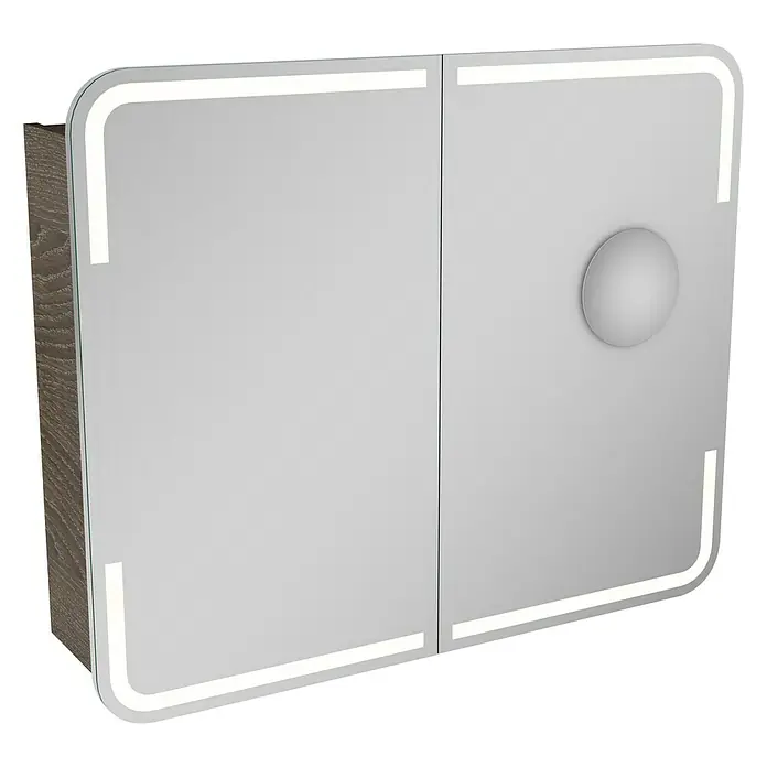 Camargue Stella LED-Spiegelschrank - B x H: 90 x 73,7 cm, Mit Beleuchtung, Mit abgerundeten Kanten, Spanplatte, Eiche Maron - Linke Seitenansicht