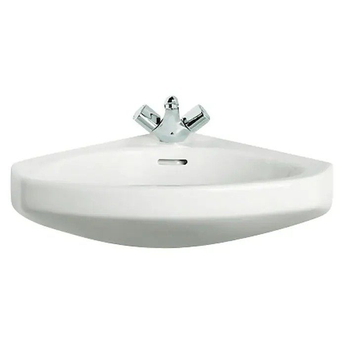 Roca Lavabo esquinero Estudio Angular - 44 x 52 cm, Orificios para grifo: Medio, Con desbordamiento, Blanco