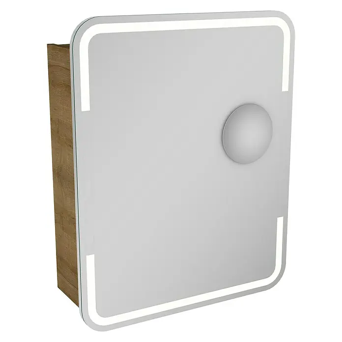 Camargue Stella LED-Spiegelschrank - B x H: 60 x 73,7 cm, Anschlag: Links, Mit abgerundeten Kanten, Spanplatte, Berg Eiche - Linke Seitenansicht