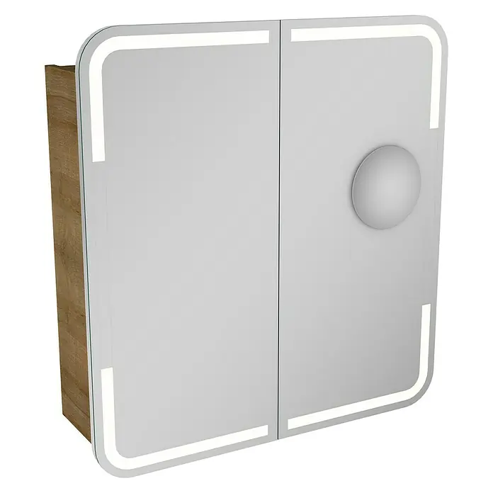 Camargue Stella LED-Spiegelschrank - B x H: 70 x 73,7 cm, Mit Beleuchtung, Mit abgerundeten Kanten, Spanplatte, Berg Eiche - Linke Seitenansicht
