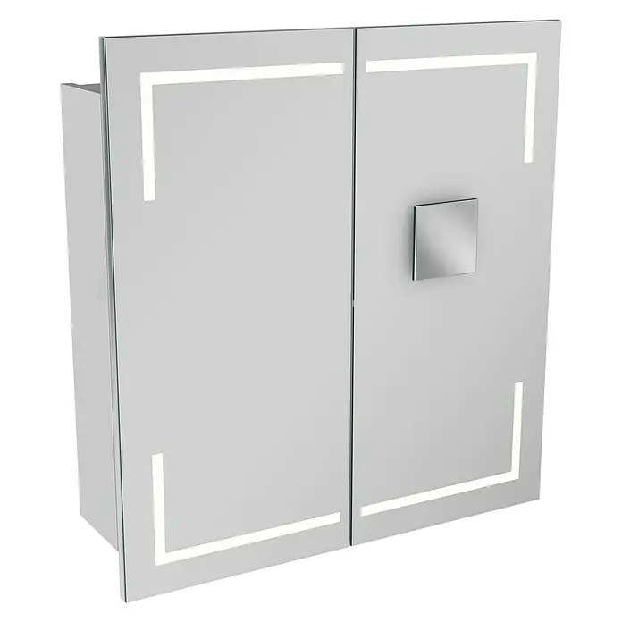 Camargue Stella LED-Spiegelschrank - B x H: 70 x 73,7 cm, Mit Beleuchtung, Mit eckigen Kanten, Spanplatte, Weiß - Linke Seitenansicht