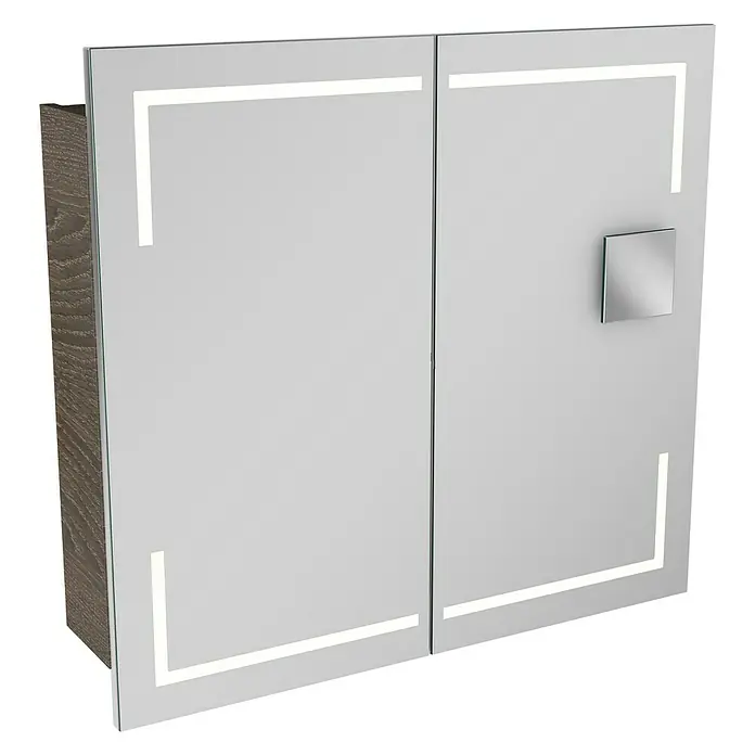 Camargue Stella LED-Spiegelschrank - B x H: 80 x 73,7 cm, Mit Beleuchtung, Mit eckigen Kanten, Spanplatte, Eiche Maron - Linke Seitenansicht