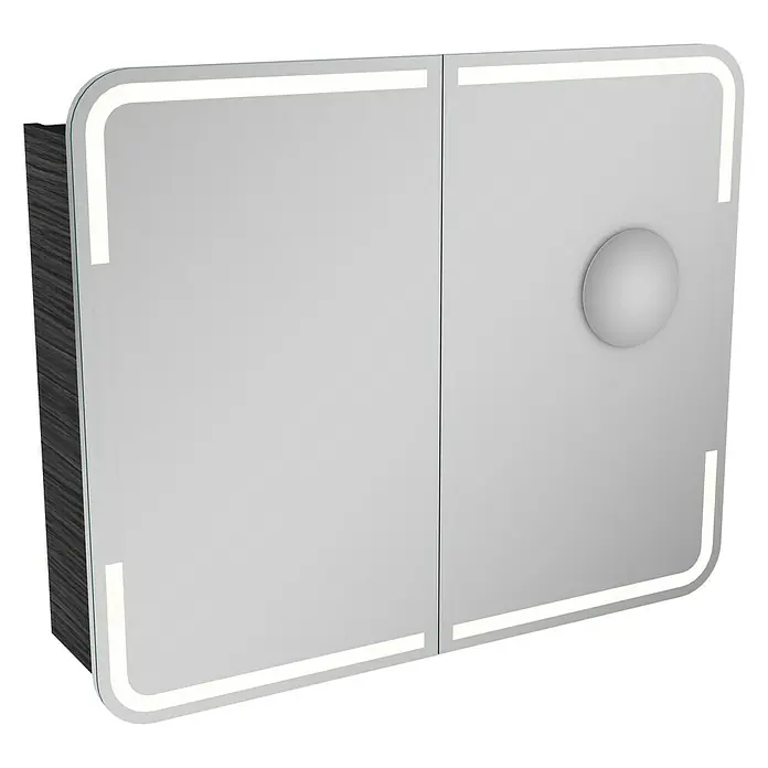 Camargue Stella LED-Spiegelschrank - B x H: 90 x 73,7 cm, Mit Beleuchtung, Mit abgerundeten Kanten, Spanplatte, Dark Oak - Linke Seitenansicht