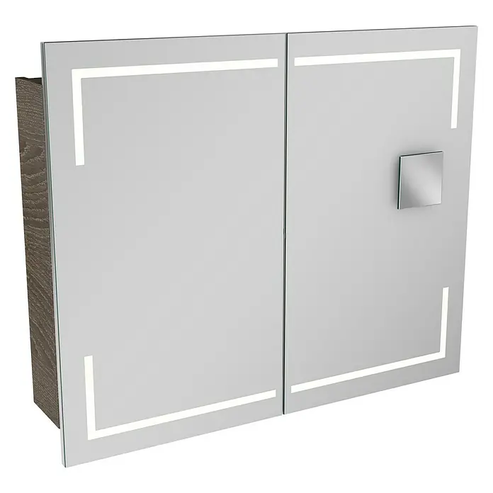 Camargue Stella LED-Spiegelschrank - B x H: 90 x 73,7 cm, Mit Beleuchtung, Mit eckigen Kanten, Spanplatte, Eiche Maron - Linke Seitenansicht