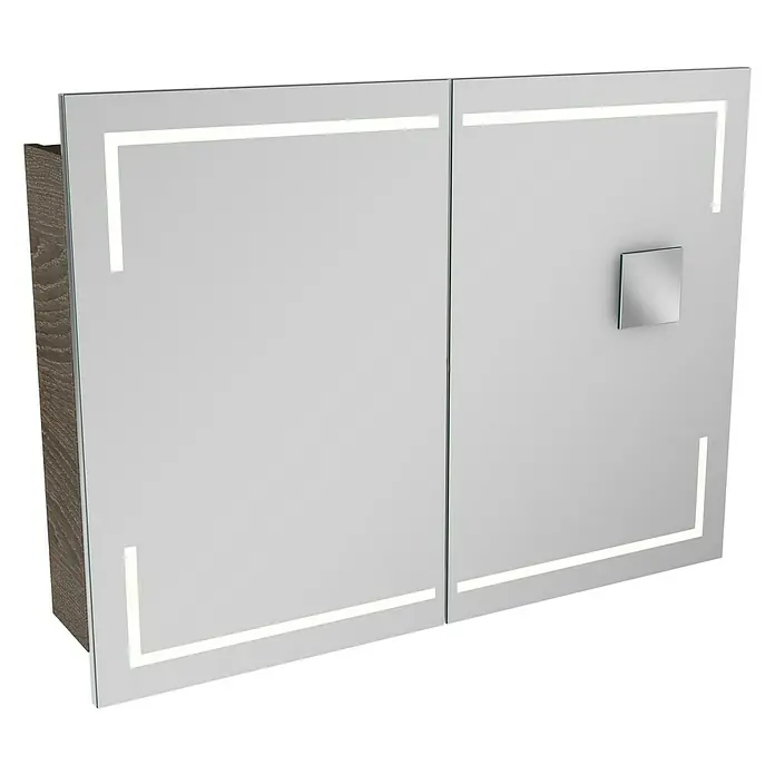 Camargue Stella LED-Spiegelschrank - B x H: 100 x 73,7 cm, Mit Beleuchtung, Mit eckigen Kanten, Spanplatte, Eiche Maron - Linke Seitenansicht