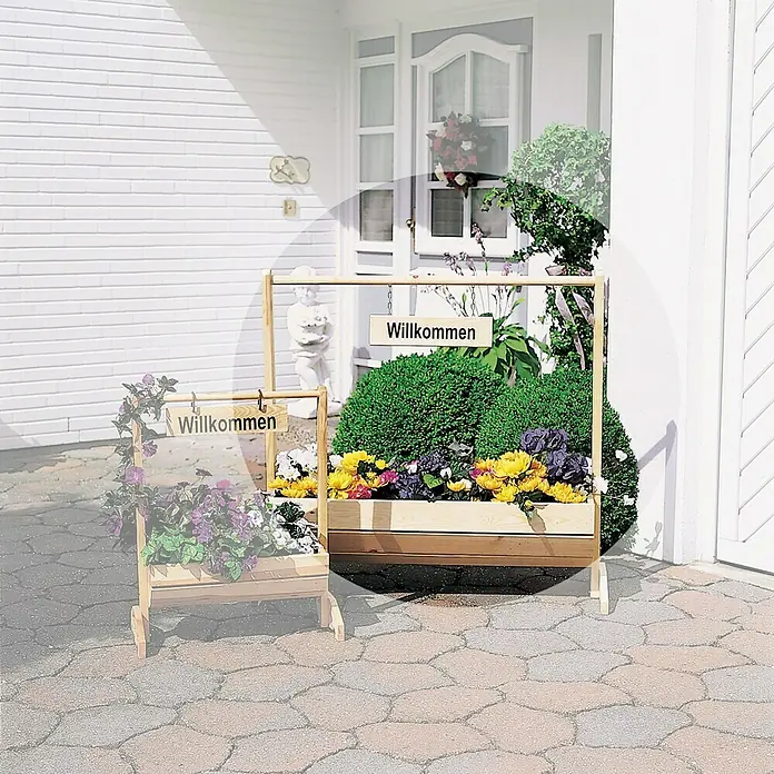 Promadino Pflanzkasten Willkommen - Außenmaß (L x B x H): 103 x 40 x 110 cm, Holz, Braun - Stimmungsaufnahme