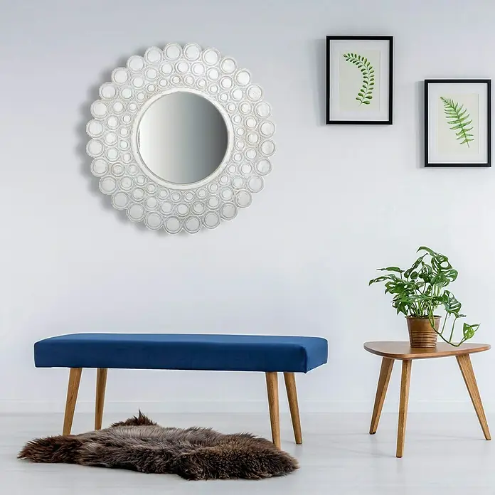 Espejo redondo Velázquez - Diámetro: 74 cm, Blanco/Plateado