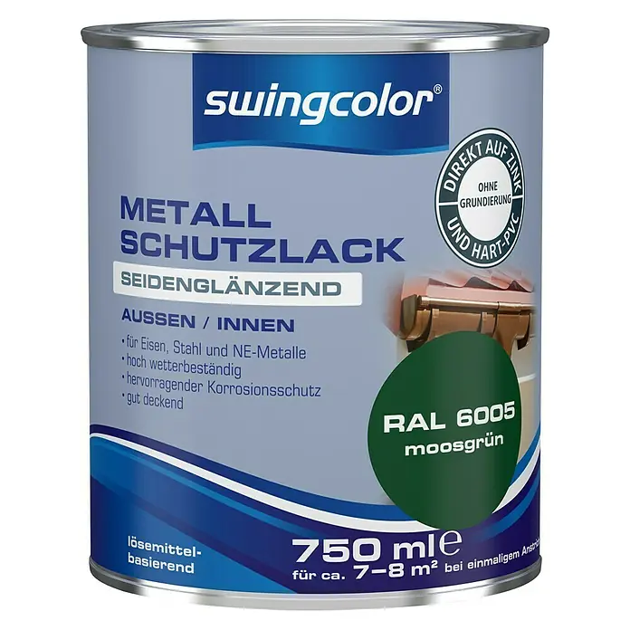 swingcolor Metall-Schutzlack - Moosgrün, 750 ml, Seidenglänzend - Vorderansicht