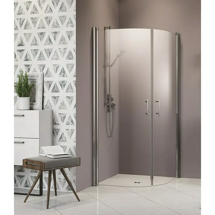 Camargue Vario Polukružna tuš kabina S10 - 90 x 90 x 195 cm, Premazano, Debljina: 6 mm, Srebrne boje - Pogled sprijeda