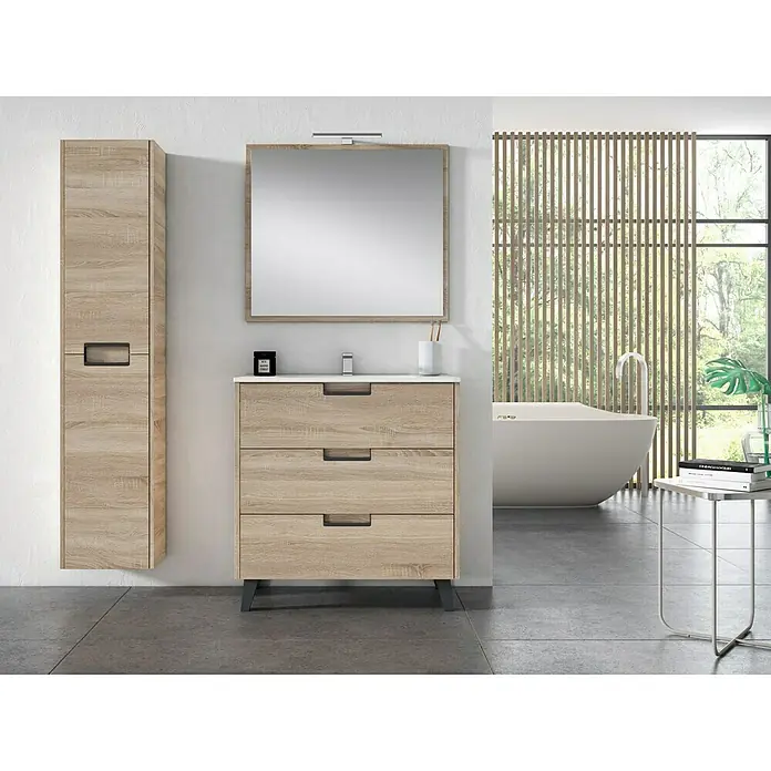 Mueble bajo de lavabo Briseis - L x An x Al: 46 x 80 x 85 cm, Roble