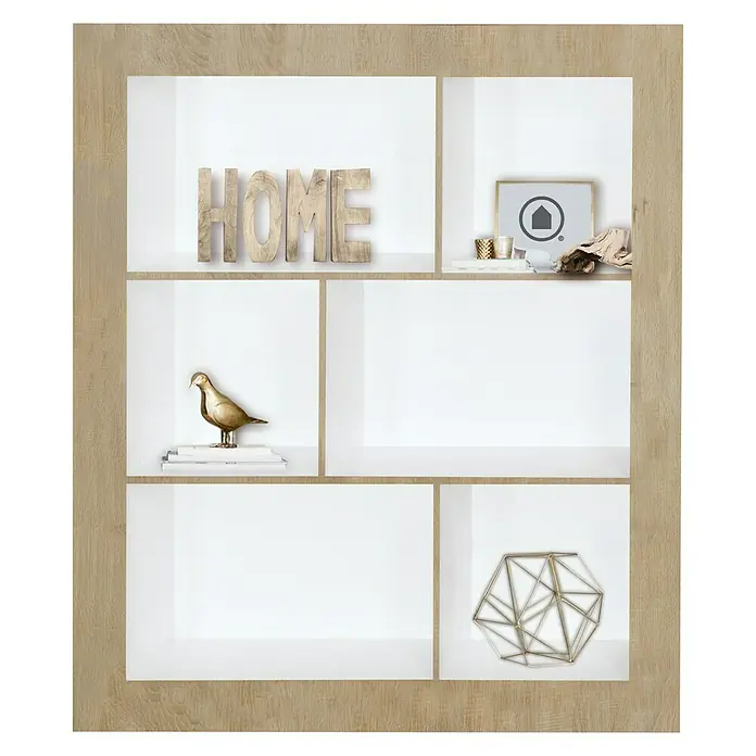 Phönix Regal Frame - L x B x H: 31,5 x 108,8 x 123,3 cm, Holzfarben/Weiß, Traglast: 5 kg/Boden - Vorderansicht