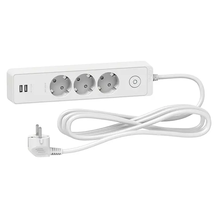 Schneider Electric Base de enchufe múltiple con USB - Número de enchufes Schuko: 3 ud., Blanco, 3 m