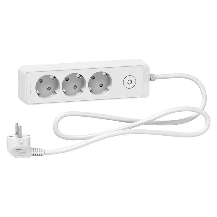 Schneider Electric Base de enchufe múltiple - Número de enchufes Schuko: 3 ud., Blanco, 1,5 m