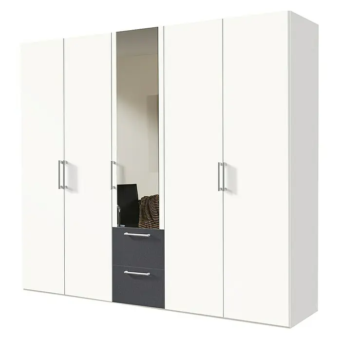 Express Möbel Kleiderschrank Brooklyn - L x B x H: 58 x 250 x 216 cm, Weiß/Graphit, 1 Spiegel, Anzahl Schubladen: 2 Stk. - Linke Seitenansicht