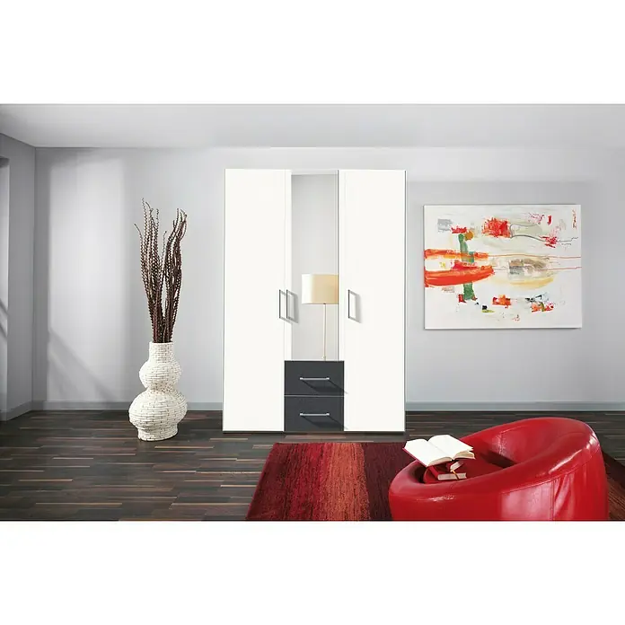 Express Möbel Kleiderschrank Brooklyn - L x B x H: 58 x 150 x 216 cm, Weiß/Graphit, 1 Spiegel, Anzahl Schubladen: 2 Stk. - Stimmungsaufnahme