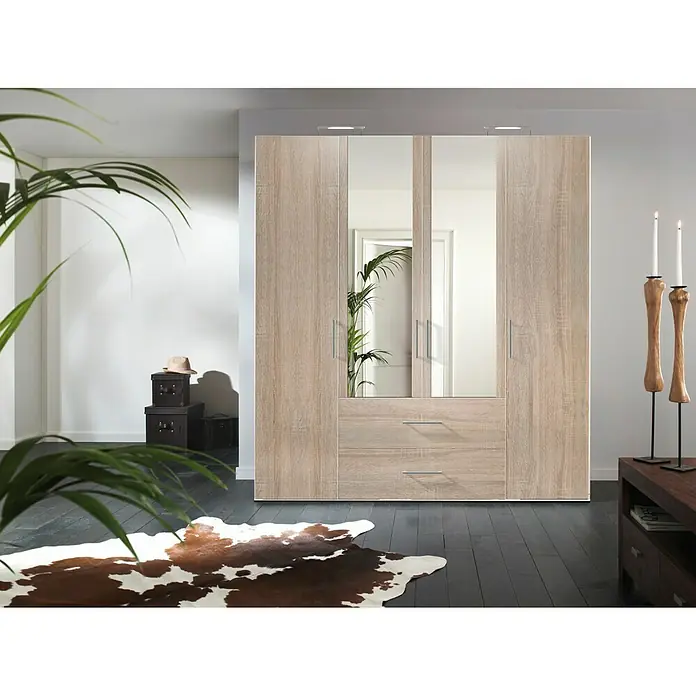 Express Möbel Kleiderschrank Brooklyn - L x B x H: 58 x 200 x 216 cm, Sonoma Eiche, 2 Spiegel, Anzahl Schubladen: 2 Stk. - Vorderansicht