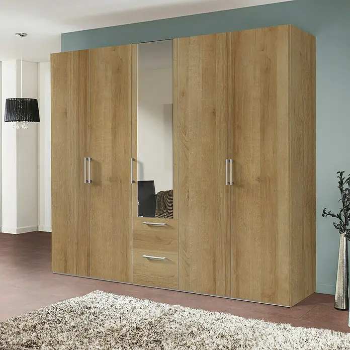 Express Möbel Kleiderschrank Brooklyn - L x B x H: 58 x 250 x 216 cm, Riviera Eiche, 1 Spiegel, Anzahl Schubladen: 2 Stk. - Stimmungsaufnahme