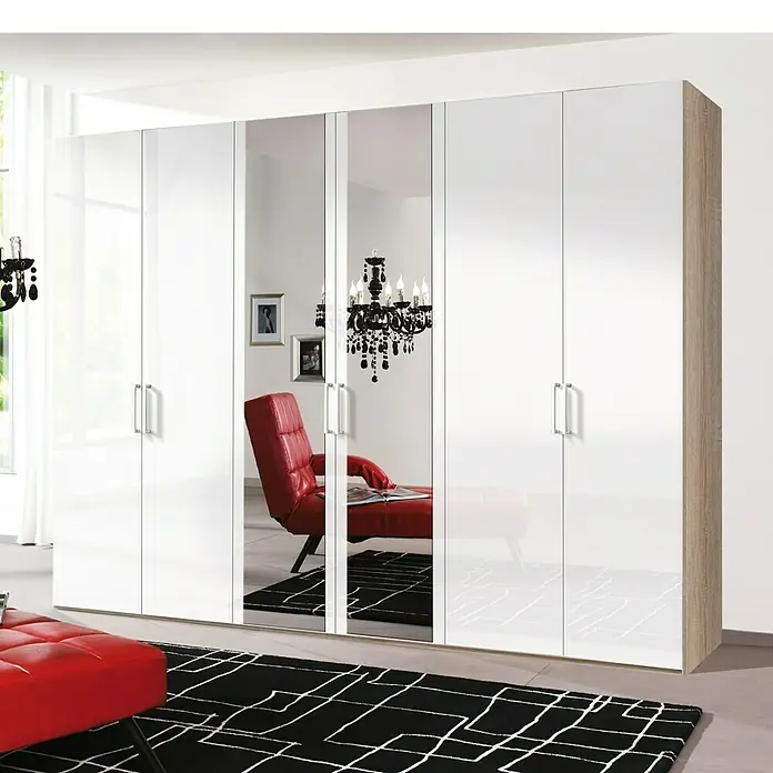 Express Möbel Kleiderschrank Brooklyn - L x B x H: 58 x 300 x 216 cm, Weiß/Sonoma Eiche, Lackiert, 2 Spiegel - Stimmungsaufnahme