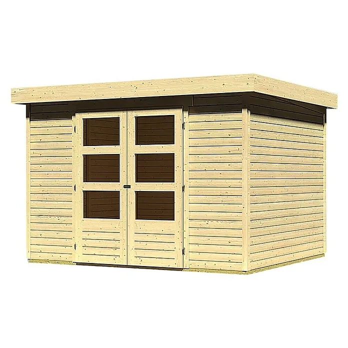 Karibu Gartenhaus Askola - L x B: 246 x 302 cm, Wandstärke: 19 mm, Flachdach, Natur - Linke Seitenansicht
